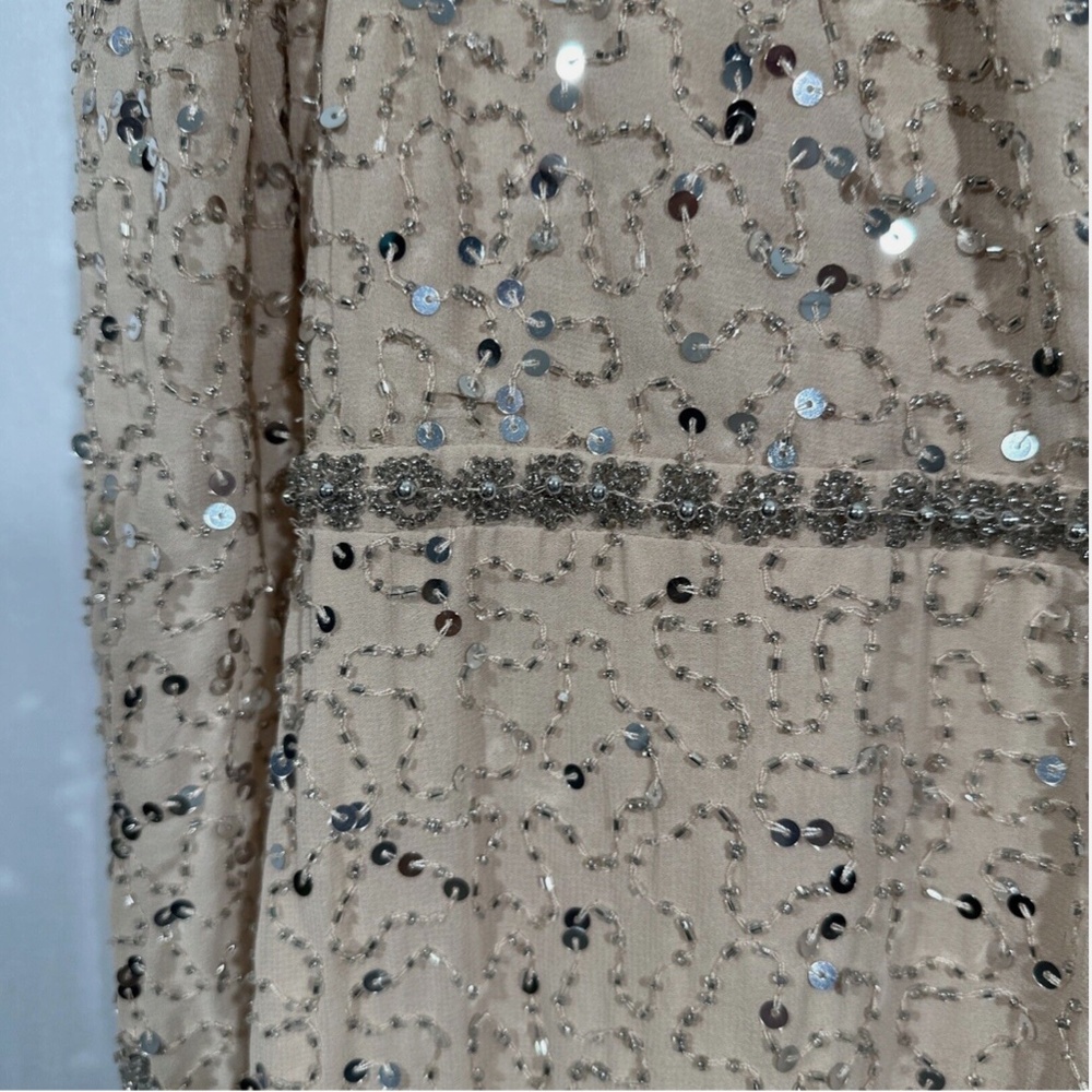 NEW $598 Mac Duggal [ 16 ] Sequin Floral Embellished Long Sleeve‎ Gown Nude - Picture 11 of 16